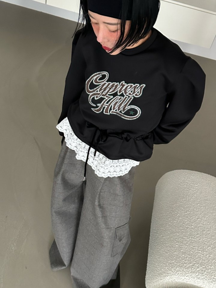 Chavi - Korean Women Fashion - #momslook - Shine Lace Sweatshirt - 2