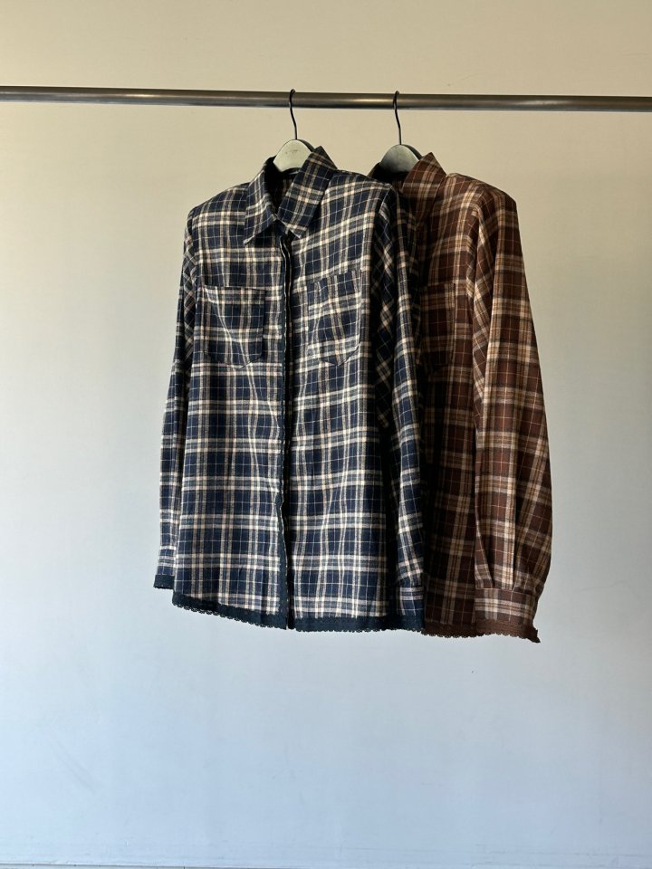 Chavi - Korean Women Fashion - #womensfashion - Mocha Check Shirt (Removable Pads)