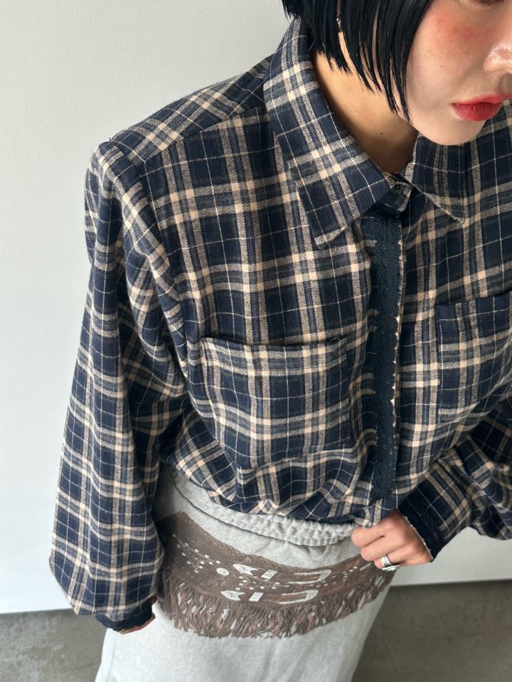 Chavi - Korean Women Fashion - #womensfashion - Mocha Check Shirt (Removable Pads) - 11
