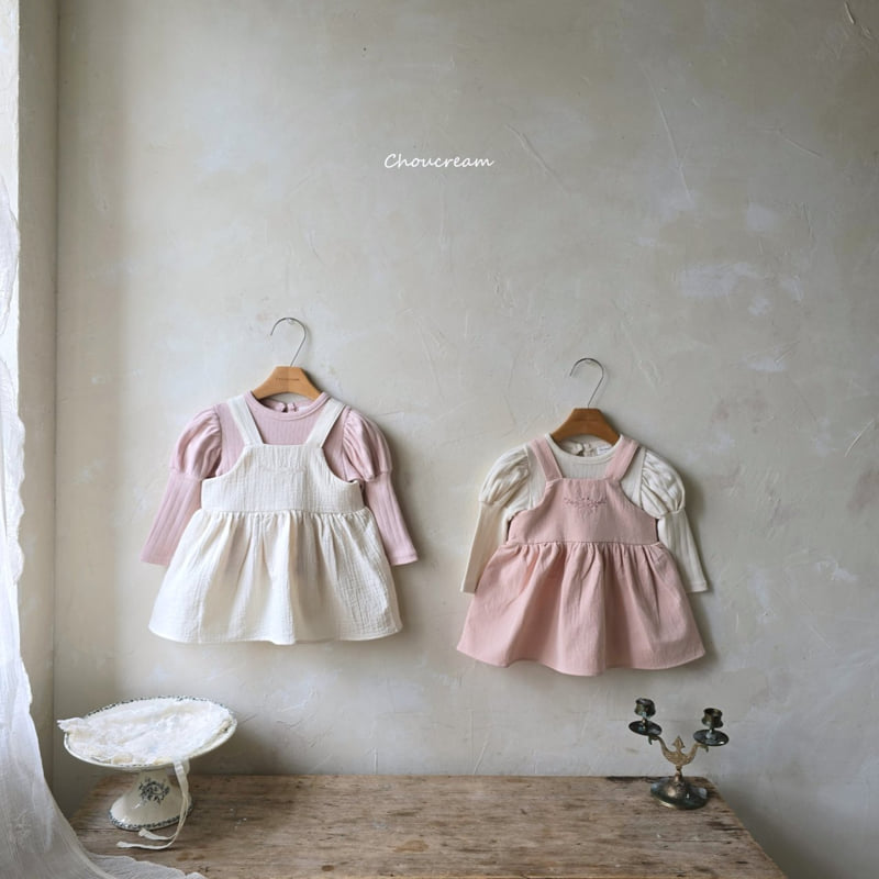 Choucream - Korean Baby Fashion - #babyootd - Embroidered Suspender One-piece