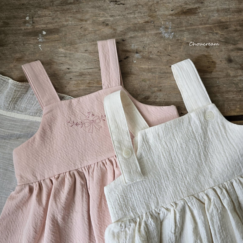 Choucream - Korean Baby Fashion - #onlinebabyshop - Embroidered Suspender One-piece - 6