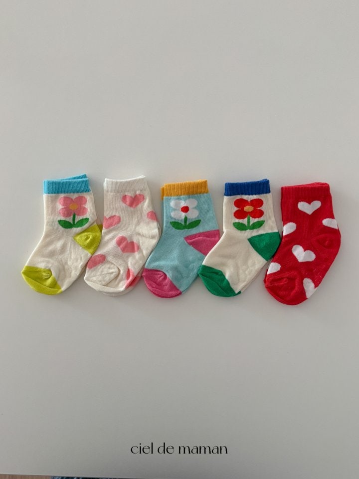 Ciel De Maman - Korean Baby Fashion - #babyoninstagram - Flower Heart Socks - 9