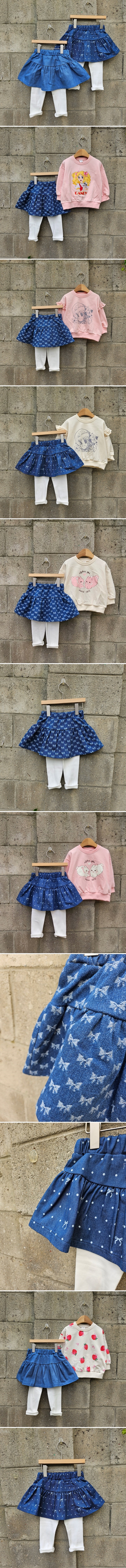 Dazzling - Korean Children Fashion - #Kfashion4kids - Plain Denim Skirt Leggings (Denim)