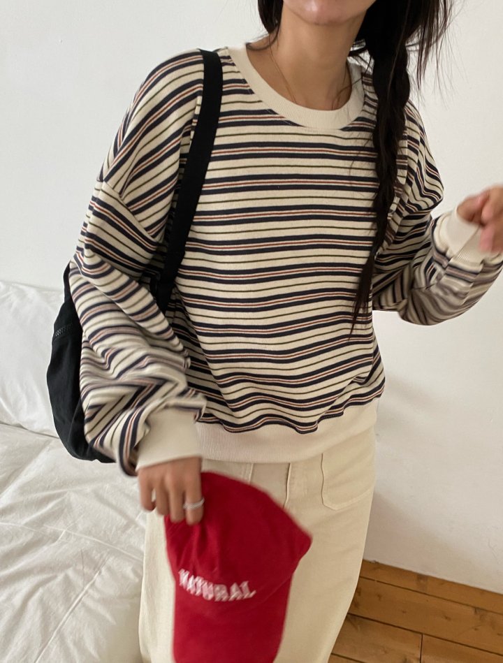 Diana - Korean Women Fashion - #momslook - Andre Stripe Sweatshirt - 2