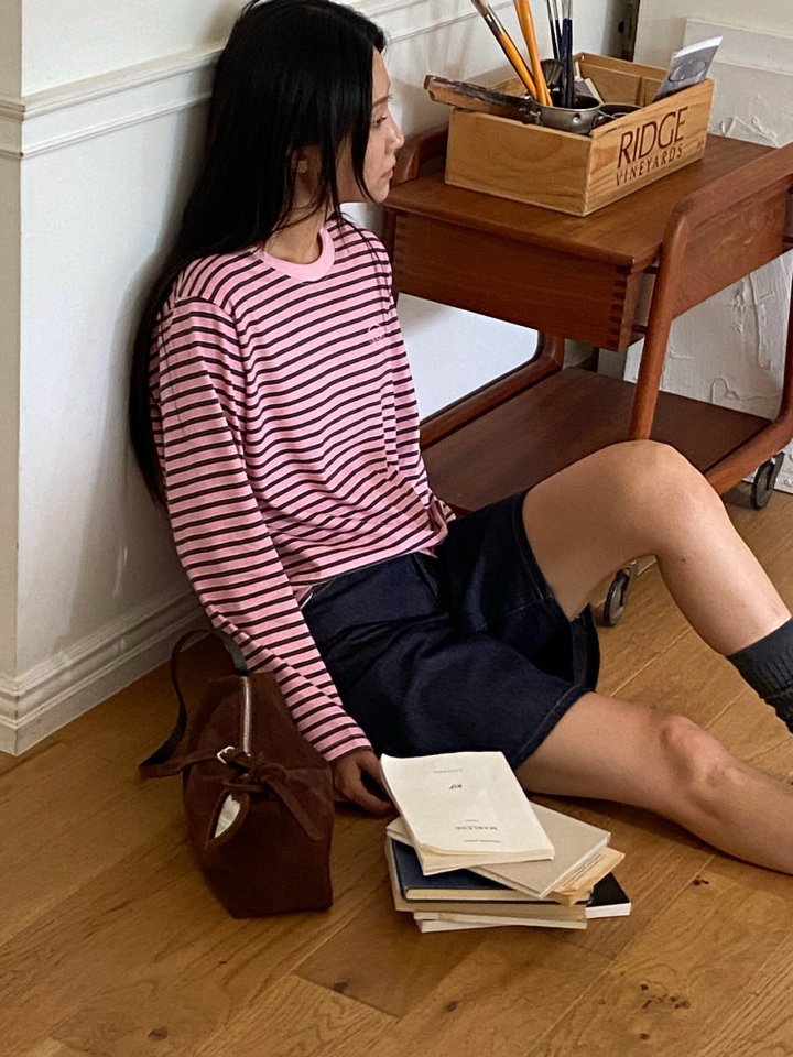 Diana - Korean Women Fashion - #momslook - Pig Button Stripe Tee - 11