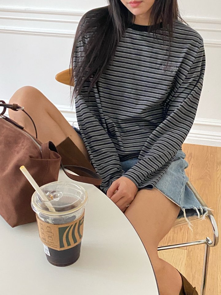 Diana - Korean Women Fashion - #momslook - Pig Button Stripe Tee - 3