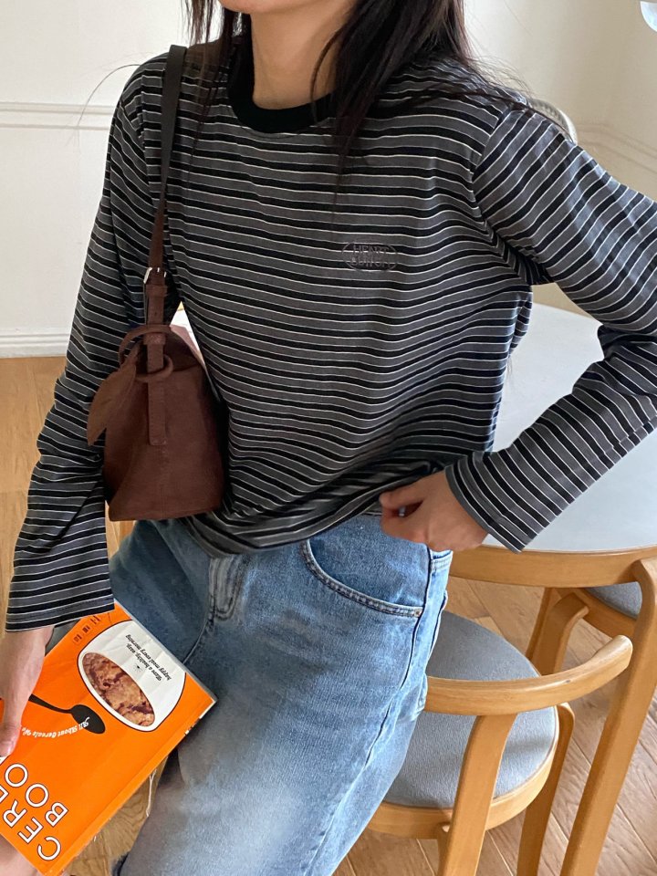 Diana - Korean Women Fashion - #momslook - Pig Button Stripe Tee - 5