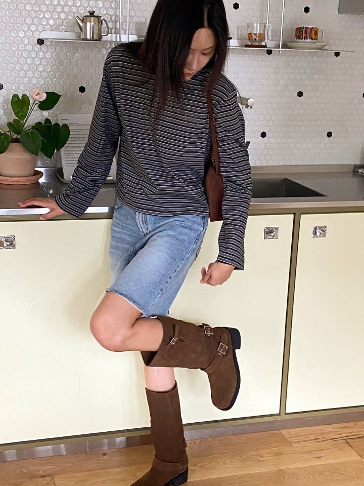 Diana - Korean Women Fashion - #momslook - Pig Button Stripe Tee - 7