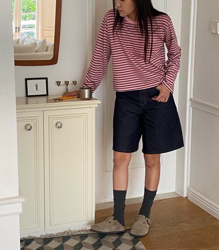 Diana - Korean Women Fashion - #momslook - Pig Button Stripe Tee - 9