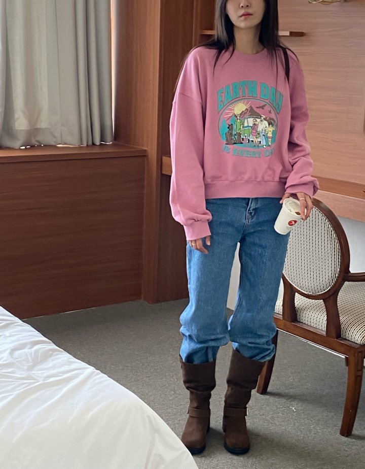 Diana - Korean Women Fashion - #vintageinspired - Earth Sweatshirt - 2