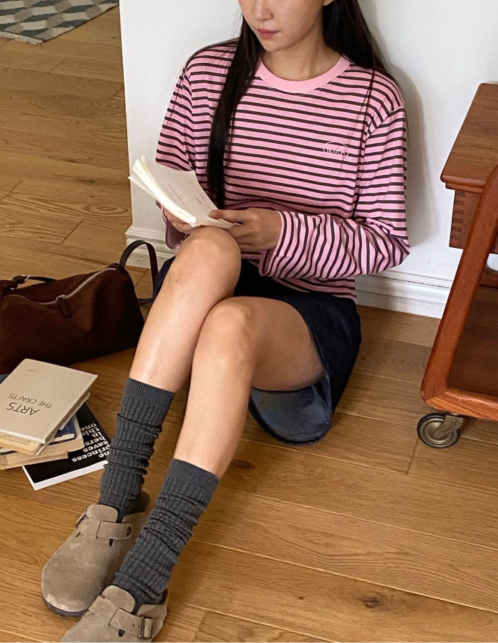 Diana - Korean Women Fashion - #womensfashion - Pig Button Stripe Tee - 10