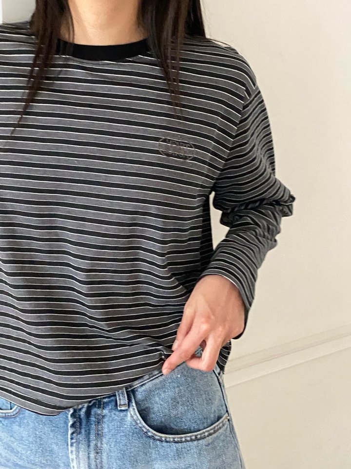 Diana - Korean Women Fashion - #womensfashion - Pig Button Stripe Tee - 2