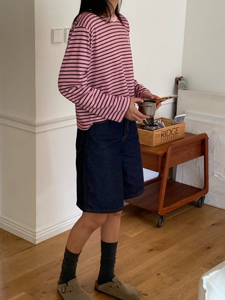 Diana - Korean Women Fashion - #womensfashion - Pig Button Stripe Tee - 8