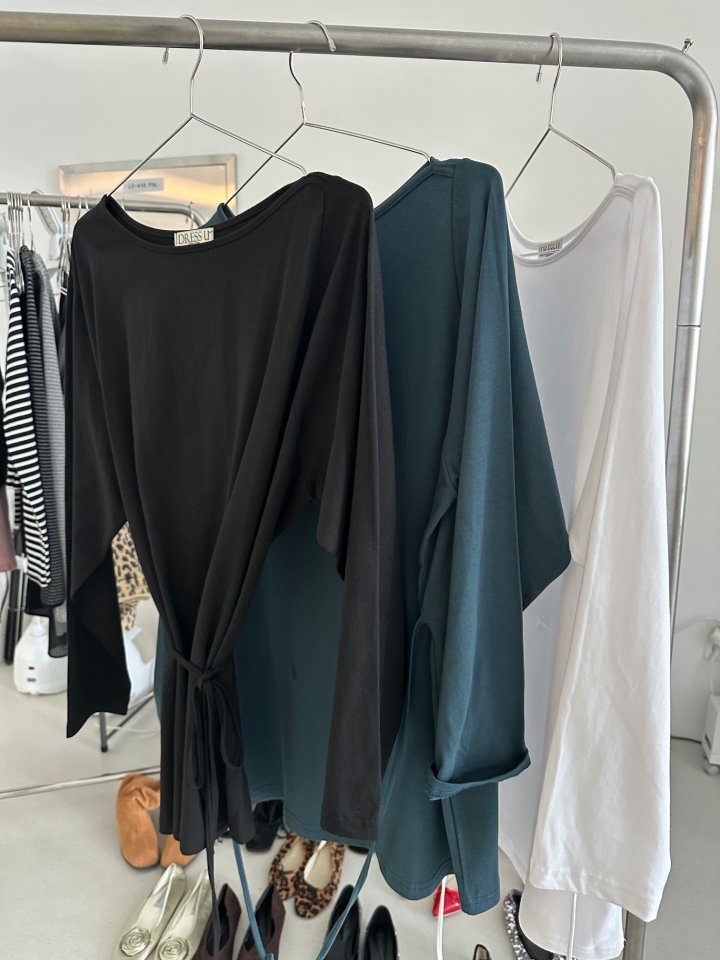 Dress U - Korean Women Fashion - #momslook - Asymmetry Boat Neck Strap Tee - 12