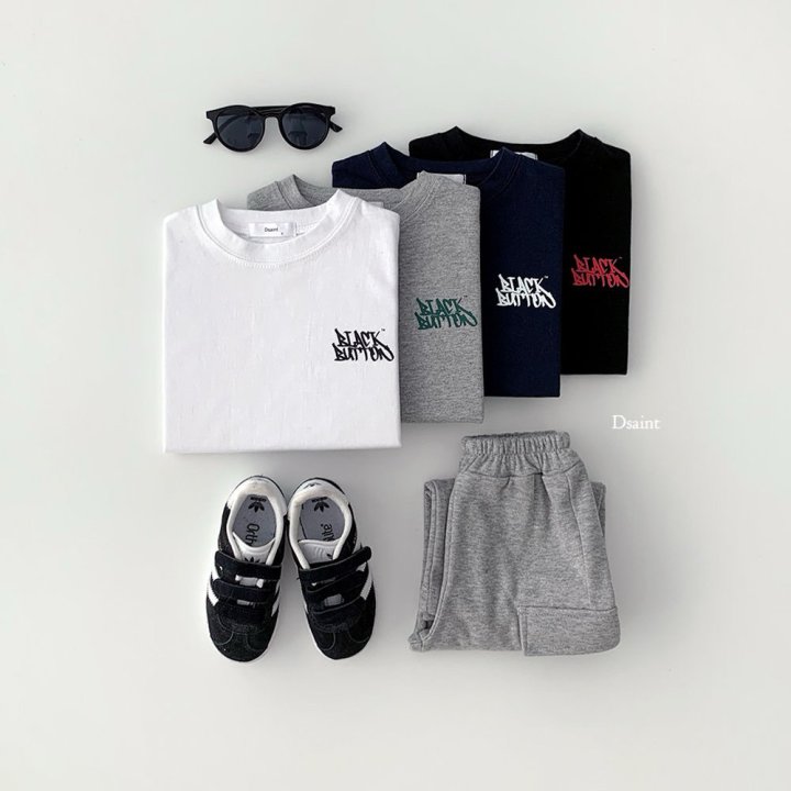 Dsaint - Korean Children Fashion - #littlefashionista - Black Button Logo Tee - 6