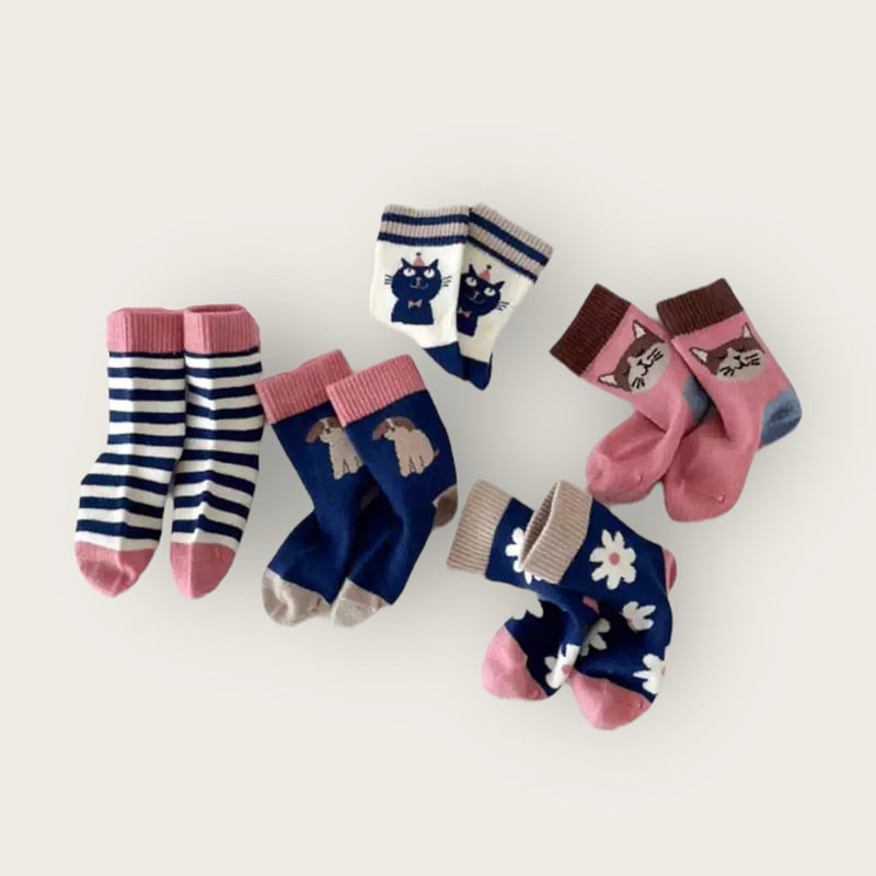 Dudie - Korean Children Fashion - #Kfashion4kids - Daisy Cat Set (set of 5) - 3