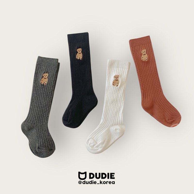 Dudie - Korean Children Fashion - #discoveringself - Bear Embroidered Knee Socks Set (set of 4)