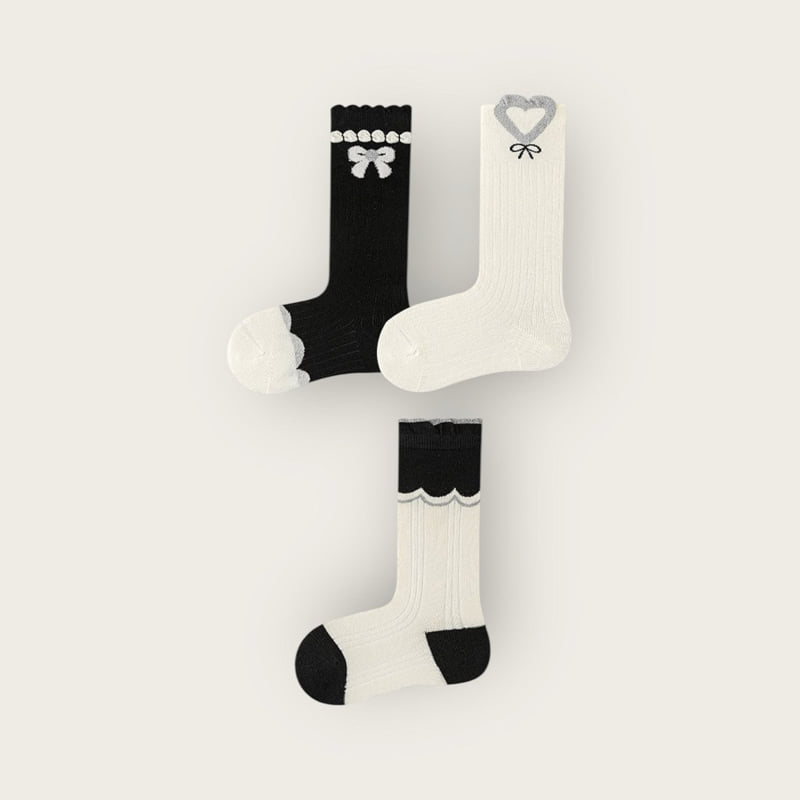Dudie - Korean Children Fashion - #discoveringself - Hearts Knee Socks Set (set of 3) - 2