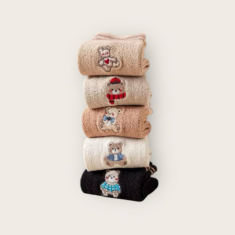 Dudie - Korean Children Fashion - #kidsshorts - Fuzzy Teddy Set (set of 5) - 3