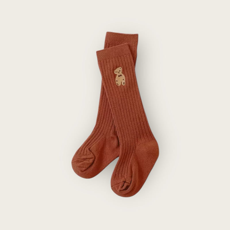 Dudie - Korean Children Fashion - #kidsshorts - Bear Embroidered Knee Socks Set (set of 4) - 4