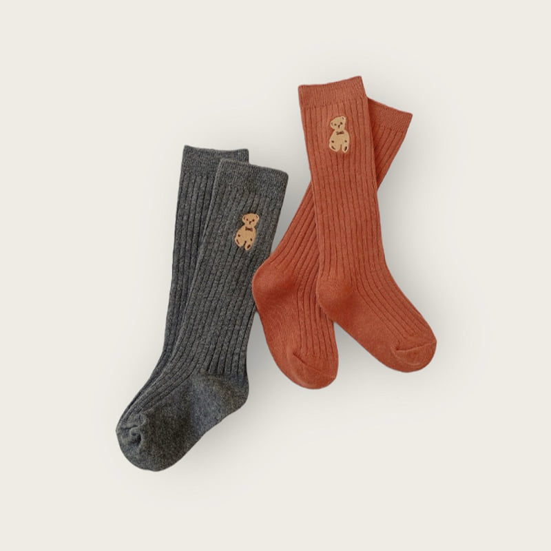 Dudie - Korean Children Fashion - #littlefashionista - Bear Embroidered Knee Socks Set (set of 4) - 7