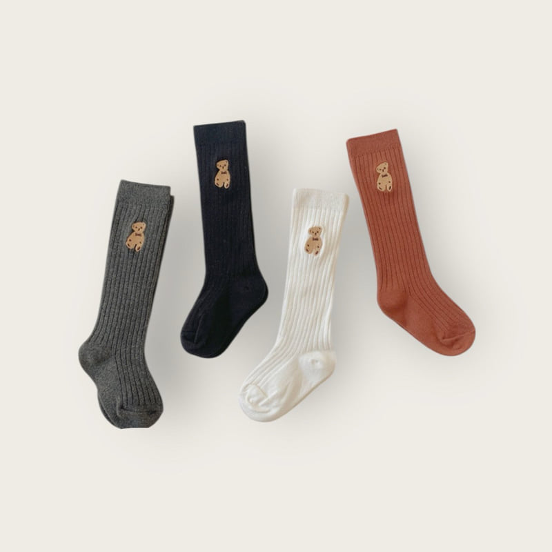 Dudie - Korean Children Fashion - #magicofchildhood - Bear Embroidered Knee Socks Set (set of 4) - 8