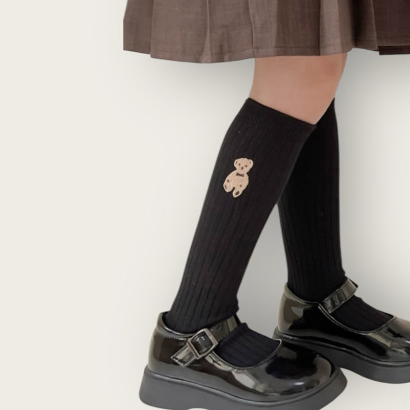 Dudie - Korean Children Fashion - #toddlerclothing - Bear Embroidered Knee Socks Set (set of 4) - 12