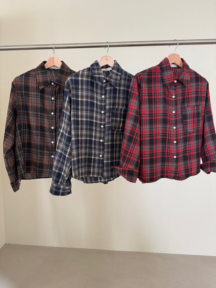 Elmu - Korean Women Fashion - #romanticstyle - Ive Check Shirt - 11
