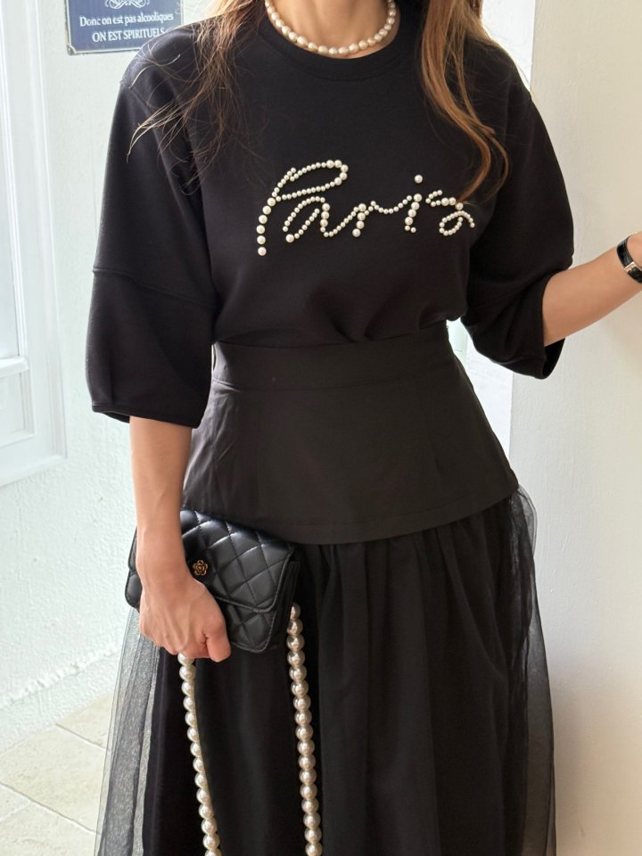 Elmu - Korean Women Fashion - #romanticstyle - Paris Pearl Tee - 3