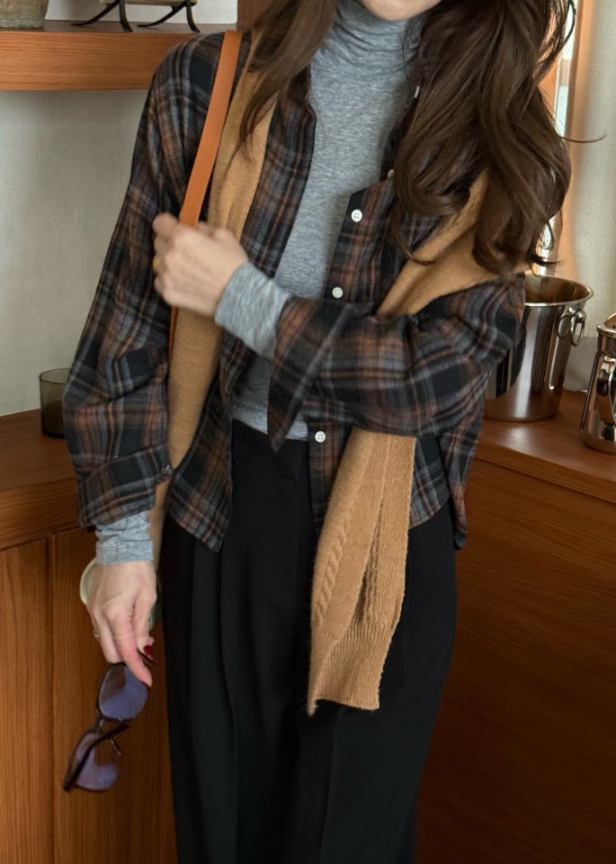Elmu - Korean Women Fashion - #vintageinspired - Ive Check Shirt - 7