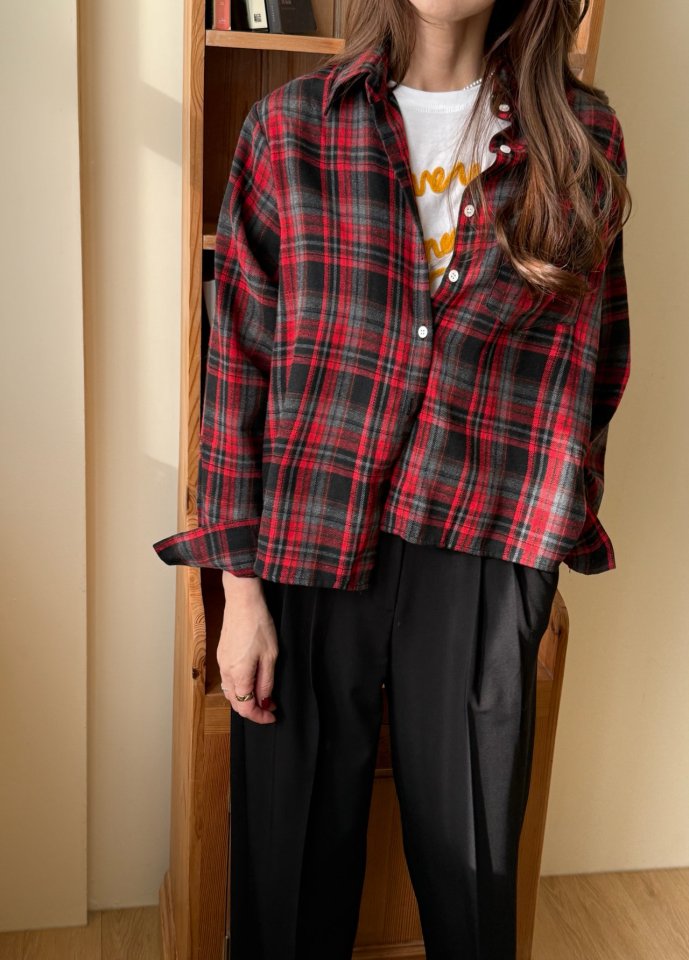 Elmu - Korean Women Fashion - #womensfashion - Ive Check Shirt - 2