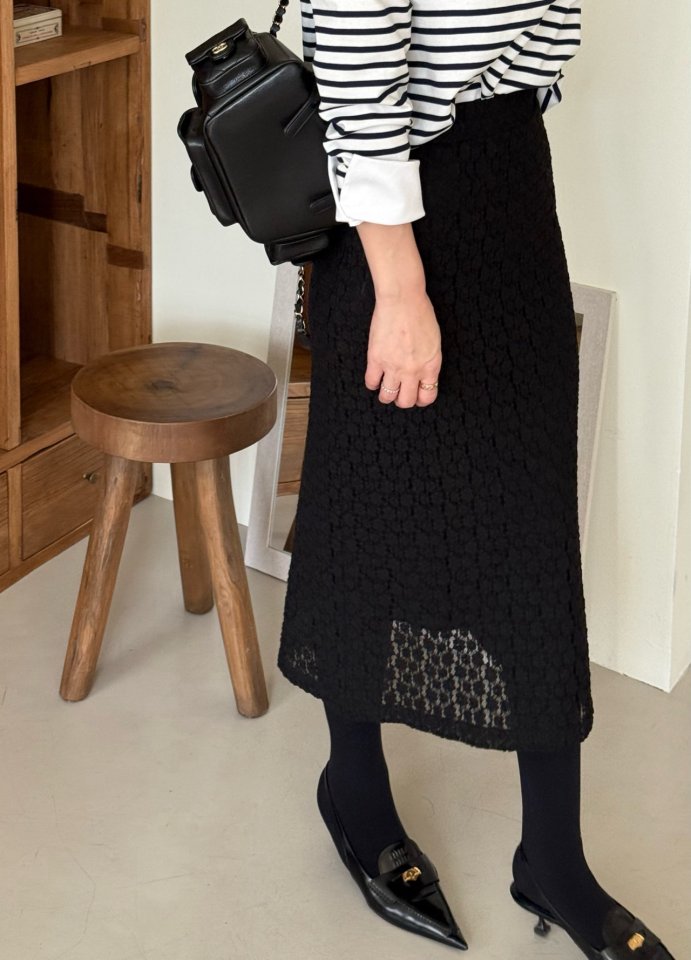 Elmu - Korean Women Fashion - #momslook - Floral Embroidered Lace Skirt - 4