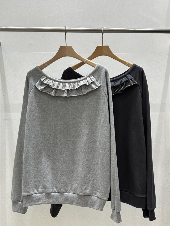 Flash - Korean Women Fashion - #momslook - Dot Frill Pullover