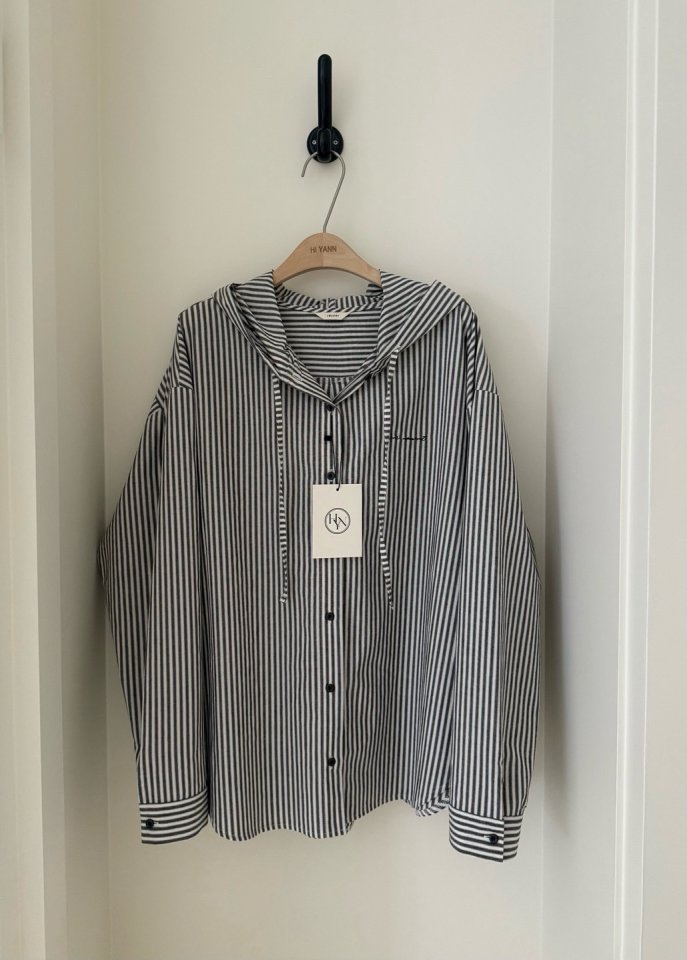 Hiyann - Korean Women Fashion - #momslook - Hooded Stripe Shirt - 9