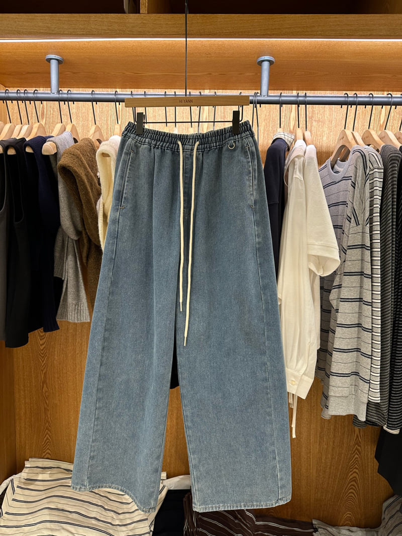 Hiyann - Korean Women Fashion - #romanticstyle - Wide Banding Denim Pants