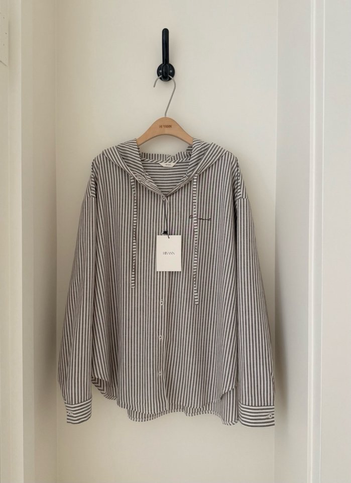 Hiyann - Korean Women Fashion - #shopsmall - Hooded Stripe Shirt - 6