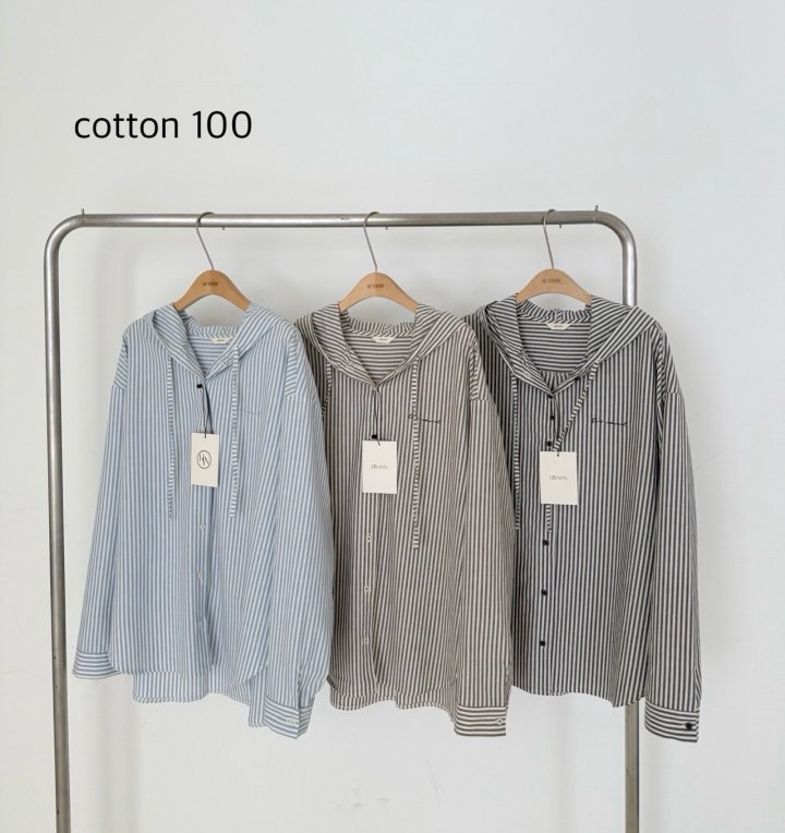 Hiyann - Korean Women Fashion - #vintageinspired - Hooded Stripe Shirt