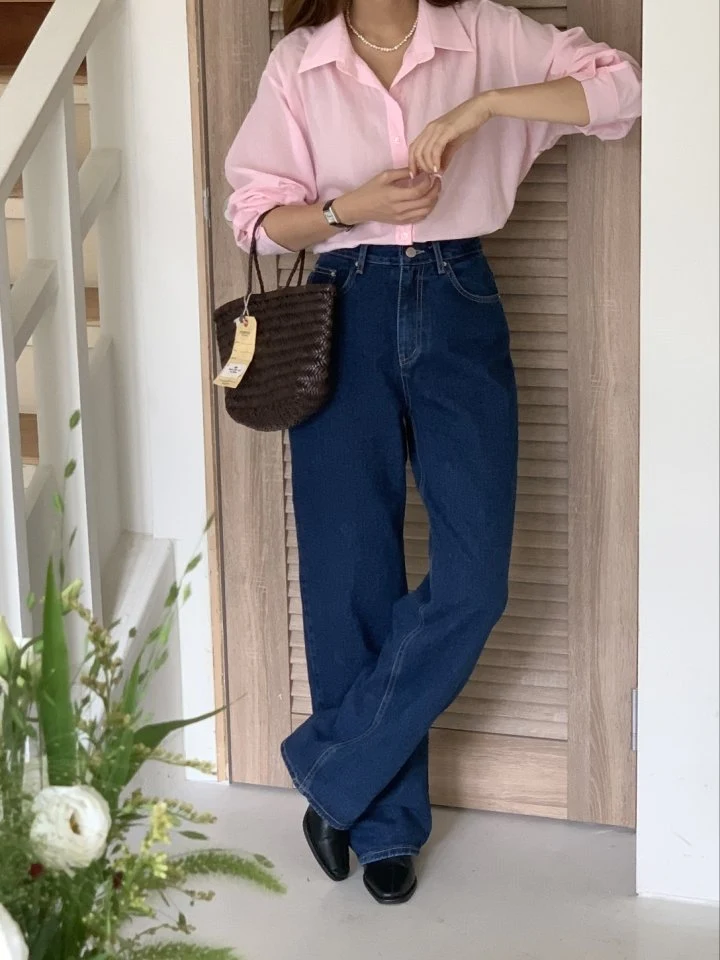 I'm here - Korean Women Fashion - #momslook - Deep Blue Straight Denim Pants - 11