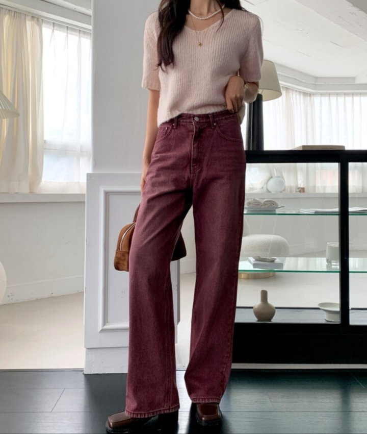 I'm here - Korean Women Fashion - #momslook - Color Wide Denim Pants - 7