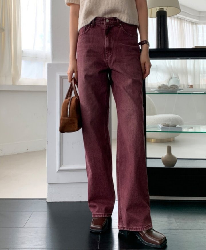 I'm here - Korean Women Fashion - #momslook - Color Wide Denim Pants - 9