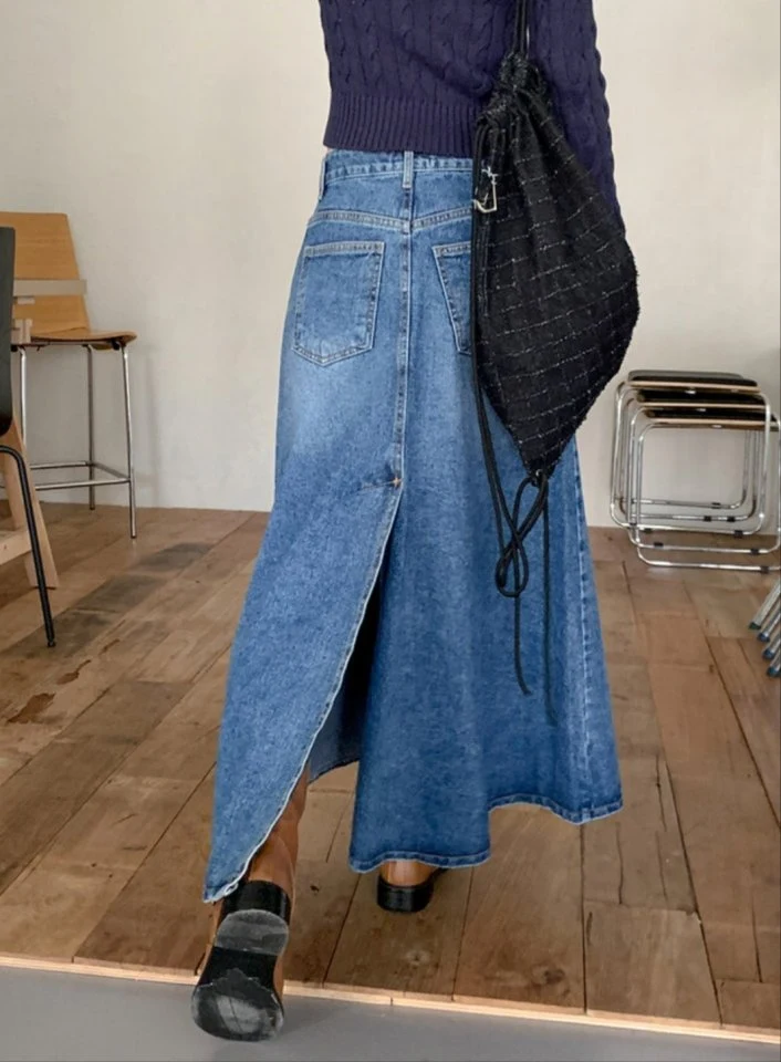 I'm here - Korean Women Fashion - #momslook - Flare Denim Long Skirt - 10