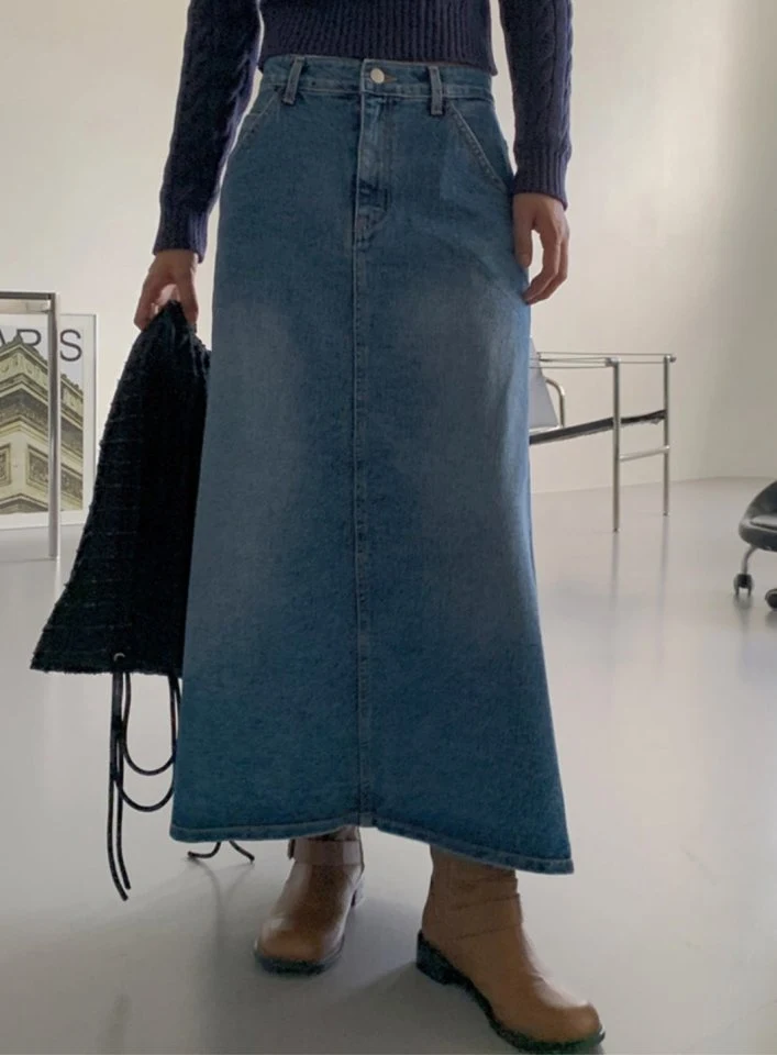 I'm here - Korean Women Fashion - #momslook - Flare Denim Long Skirt - 6