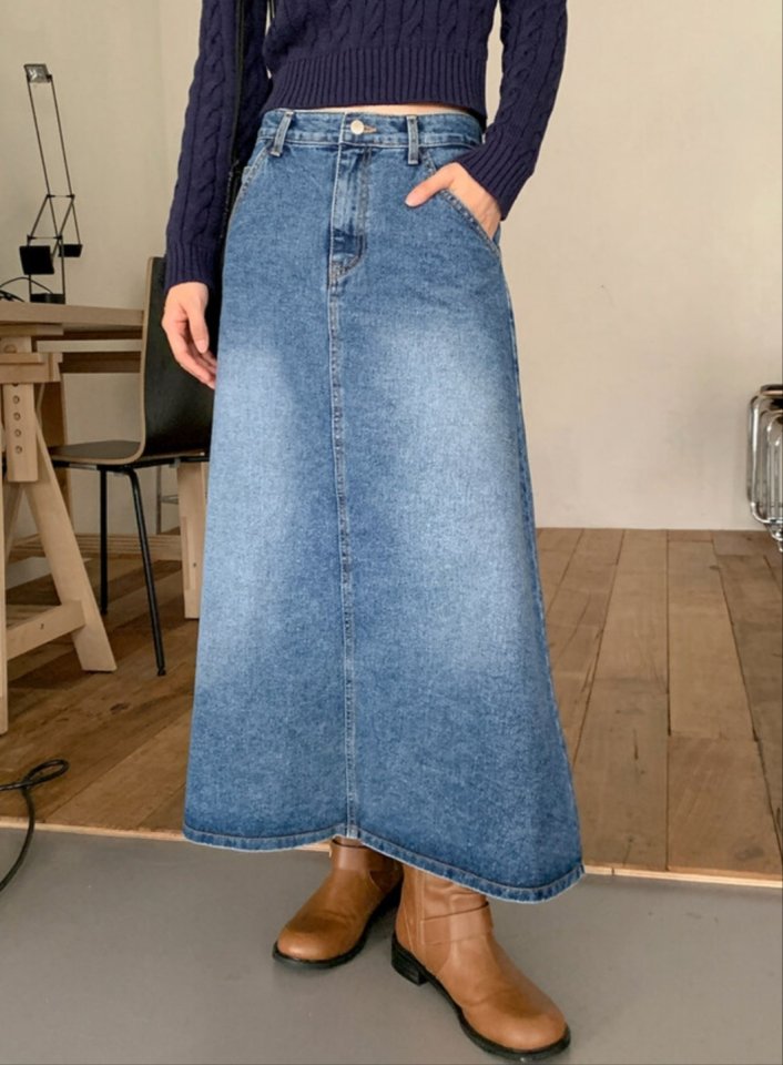 I'm here - Korean Women Fashion - #momslook - Flare Denim Long Skirt - 8
