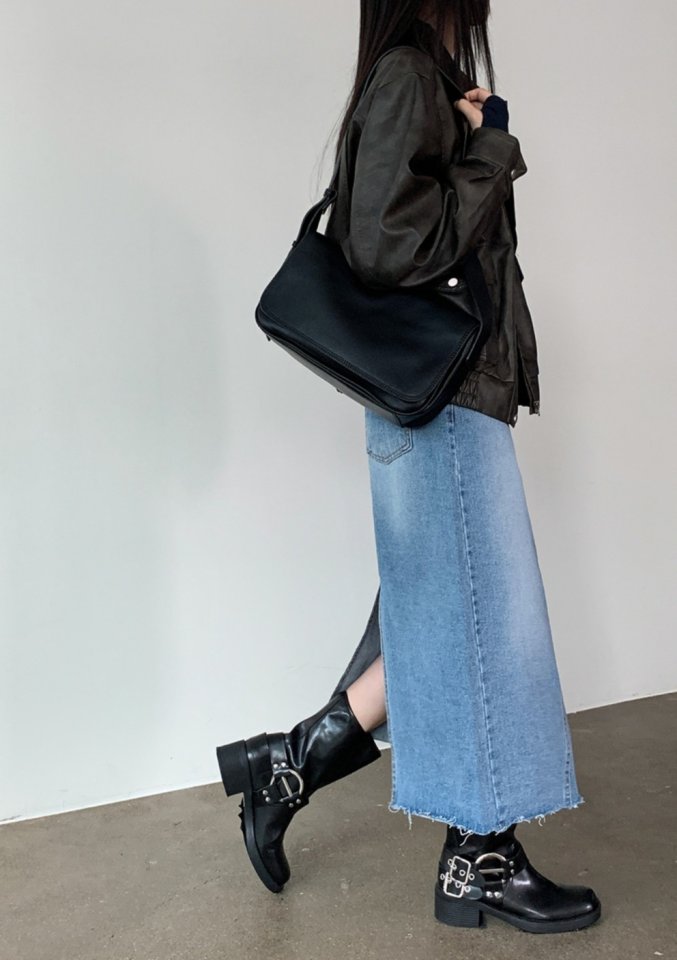I'm here - Korean Women Fashion - #momslook - Cut Slit Denim Long Skirt - 5