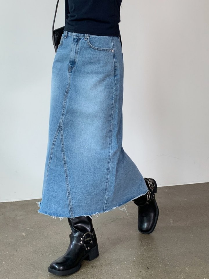 I'm here - Korean Women Fashion - #momslook - Cut Slit Denim Long Skirt - 7