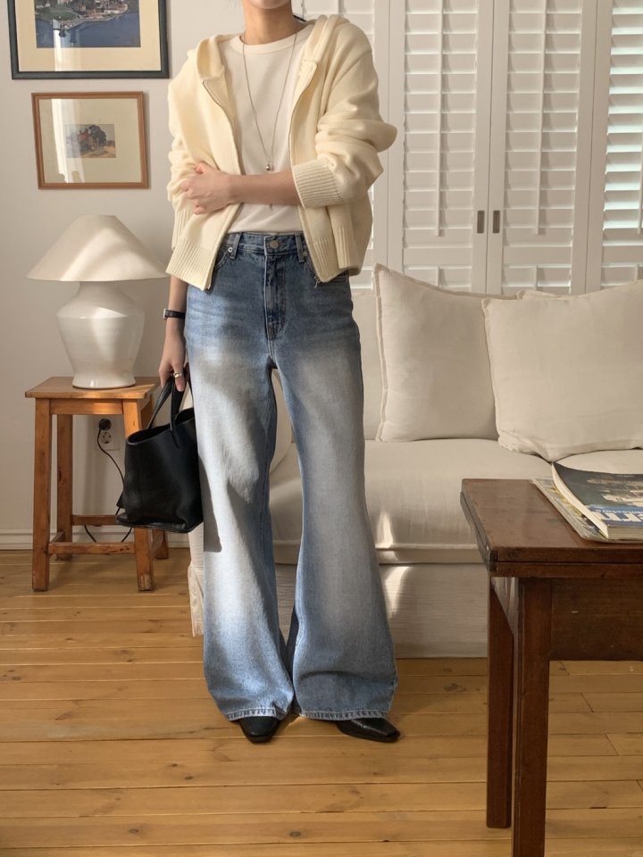I'm here - Korean Women Fashion - #momslook - Back Slit Wide Straight Denim Pants - 3