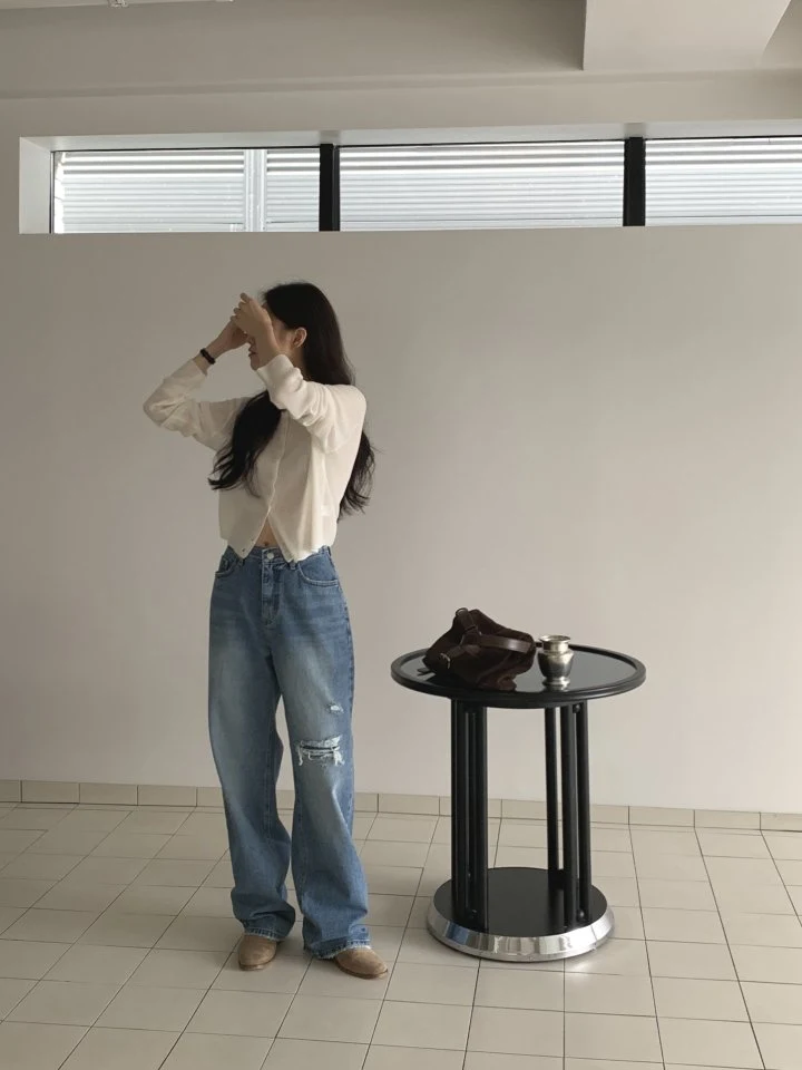 I'm here - Korean Women Fashion - #momslook - Vintage Wide Denim Pants - 10
