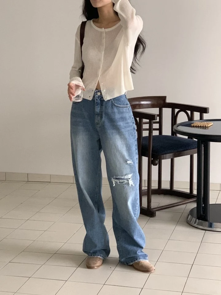 I'm here - Korean Women Fashion - #momslook - Vintage Wide Denim Pants - 12