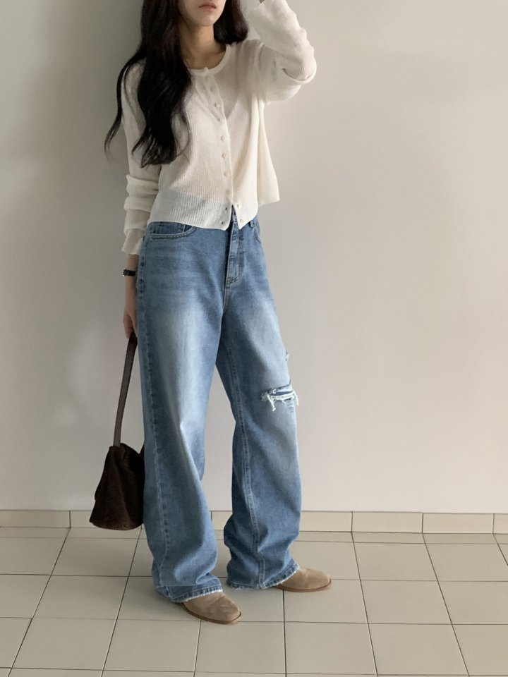 I'm here - Korean Women Fashion - #momslook - Vintage Wide Denim Pants - 6