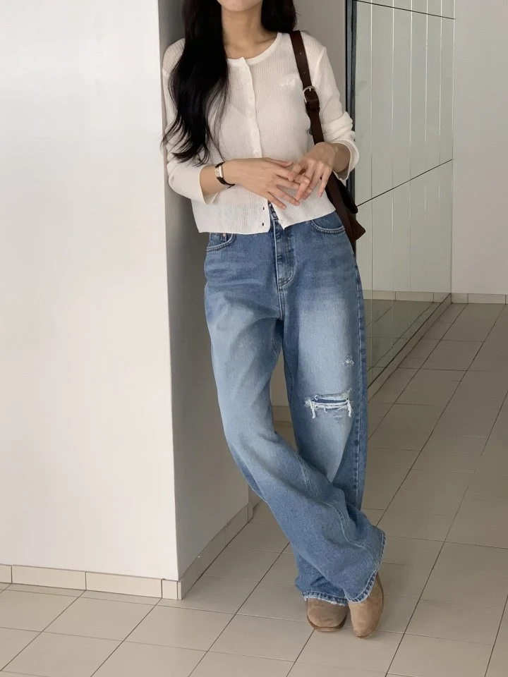 I'm here - Korean Women Fashion - #momslook - Vintage Wide Denim Pants - 8